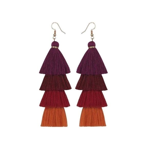 Brown BOHEMIAN TASSEL EARRINGS 4 Layered N… - Picture 1 of 1